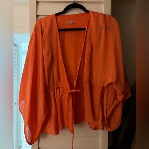 Free People Orange Lightweight Tie-Front Robe